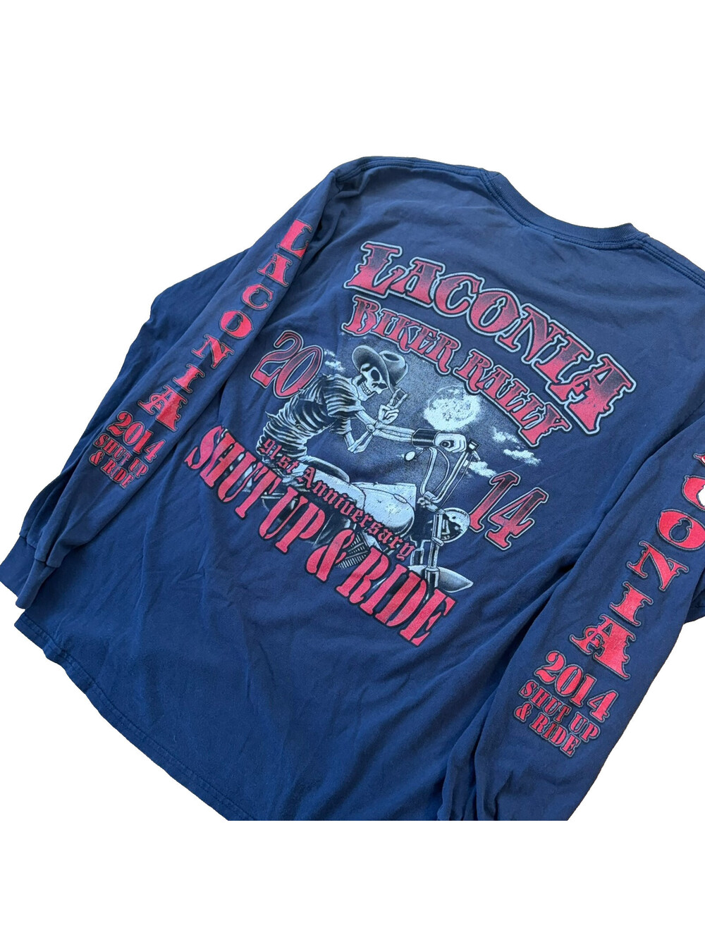 Laconia Bike Week 2014 Skull and Flames Shut Up & Ride Long Sleeve Tee Sz M
